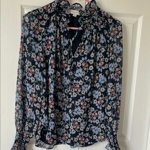 LOFT Women's Romantic Floral Blouse - Navy